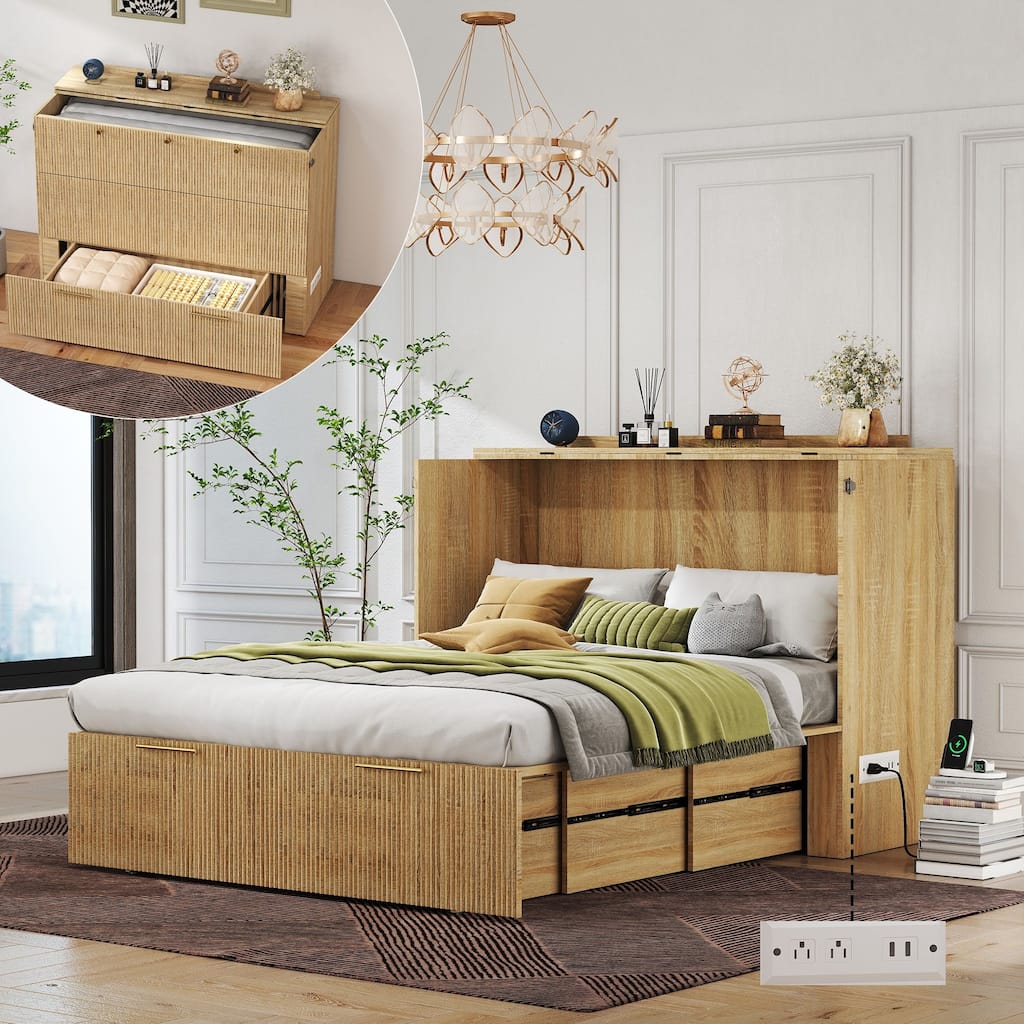 Full Size Murphy Bed with USB Port and a Large Drawer