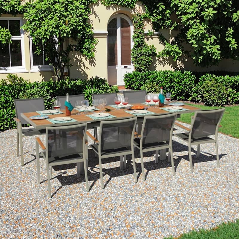 Catania Grey Seagull 9-Piece Aluminum Outdoor Dining Set with Sling Set in Pewter - N/A