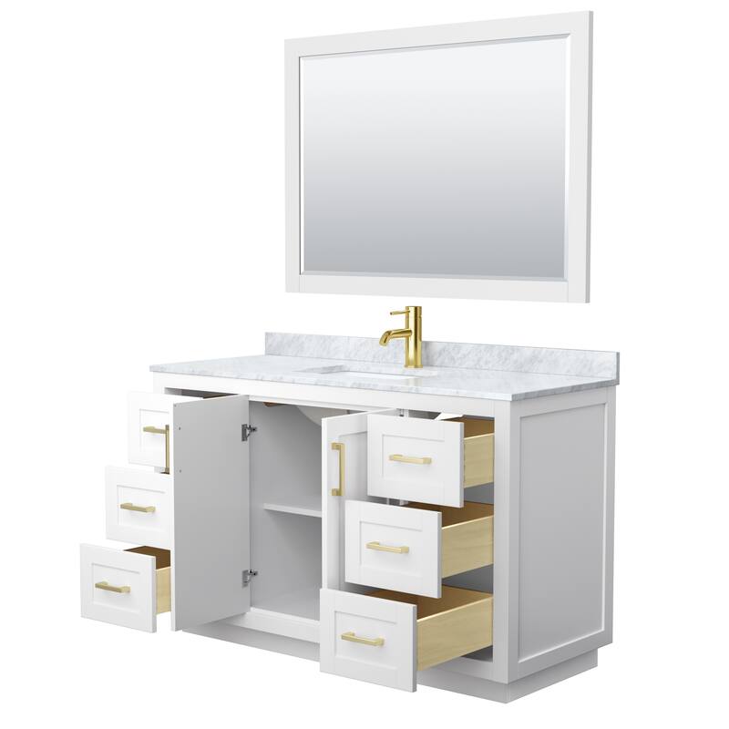 Miranda Single Vanity Set, White Carrara Marble Top, 46-Inch Mirror