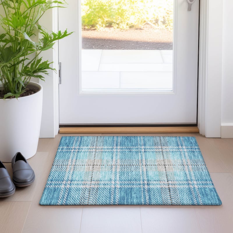 Premium Washable Super Soft Plaid Mayfield Rug - Teal - 1'8" x 2'6"