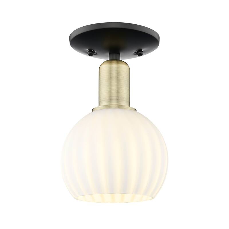 Innovations Lighting 716-1C-10-6 White Venetian Semi-Flush White - Black Antique Brass / White Venetian