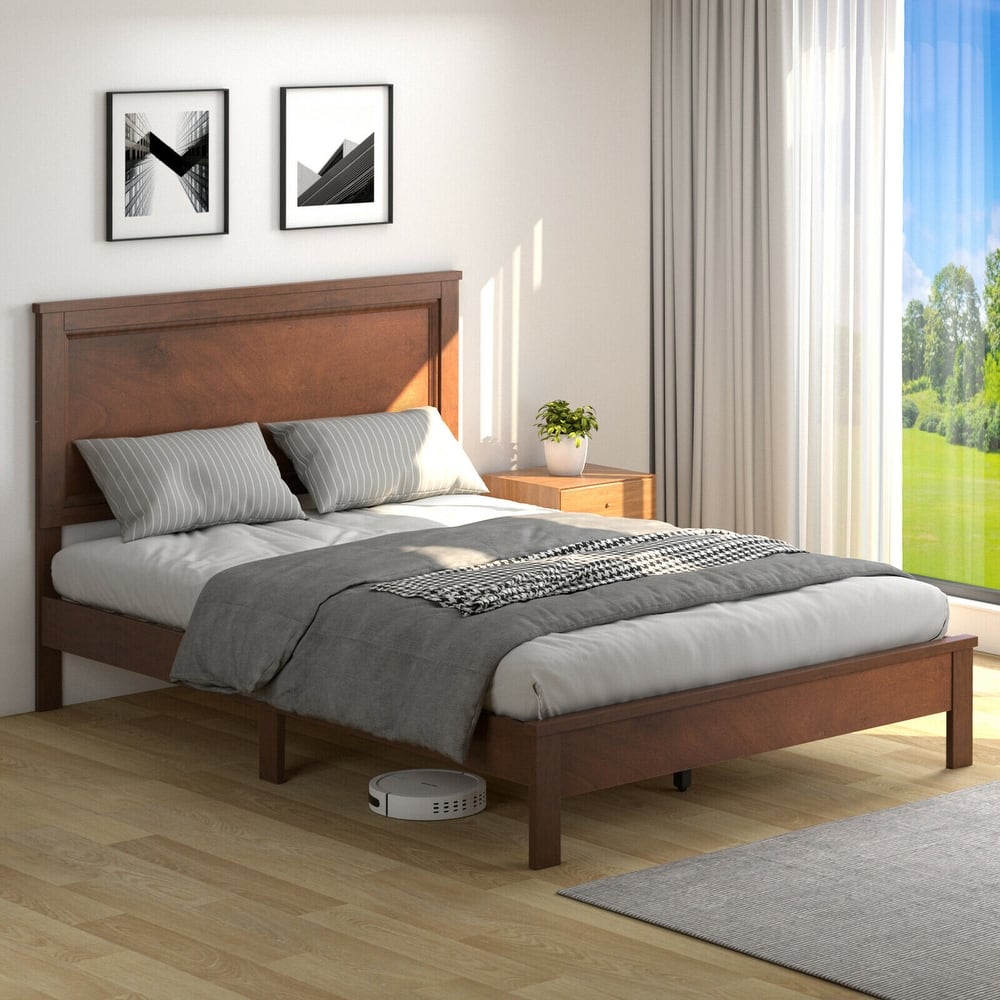 Gymax Twin/Full/Queen Size Bed Frame Platform Slat High Headboard