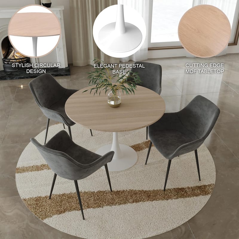 Bristol 35" Round Dining Table with Modern Glass, MDF or Sintered Stone - Sturdy Steel Pedestal Base for Kitchen, Dining, Cafe
