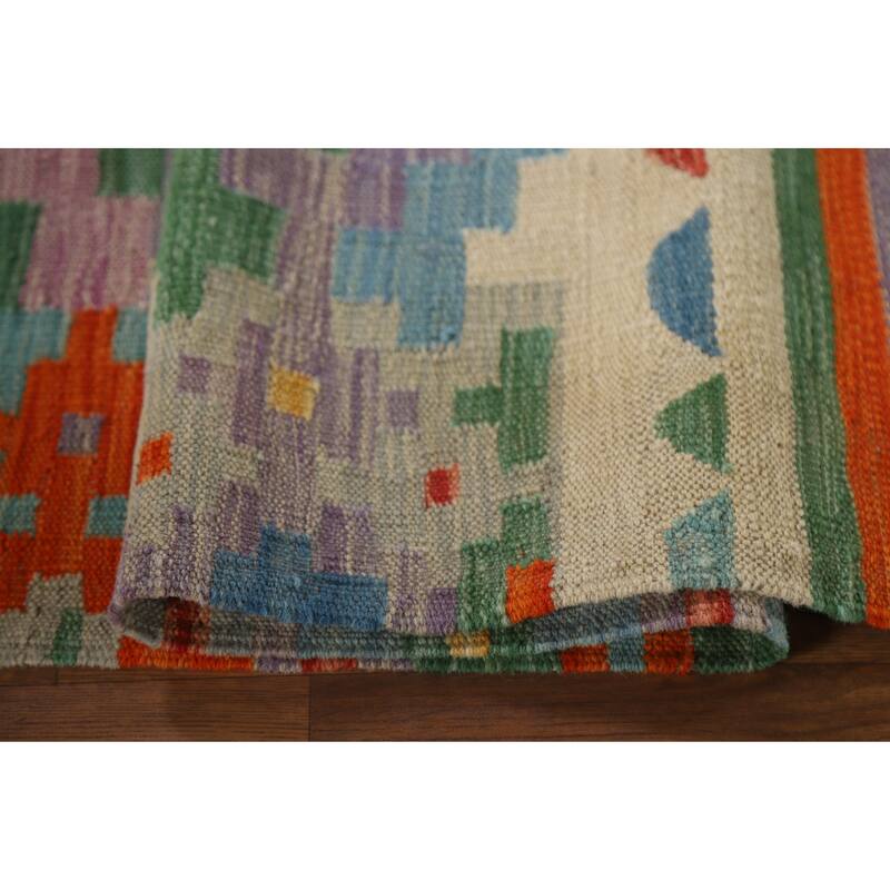 Reversible Kilim Accent Rug Hand-Woven Geometric Wool Carpet - 3'6"x 5'1"