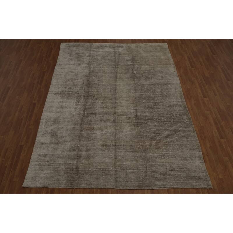 Hand Knotted Oriental Silk Carpet Tribal Contemporary Greys & Charcoal Gabbeh Area Rug - 12' 11'' X 9' 5''