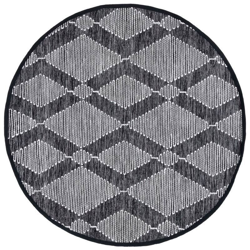 SAFAVIEH Handmade Kilim Imca Moroccan Boho Rug - 6' Round - Black/Ivory