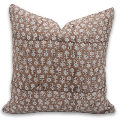 Fabdivine Linen Floral Block print pillow Cover