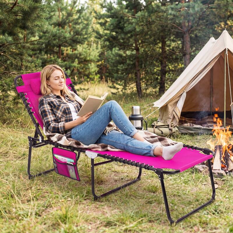 Gymax 2PCS Folding Chaise Lounge Chair w/Comfortable Headrest Easy