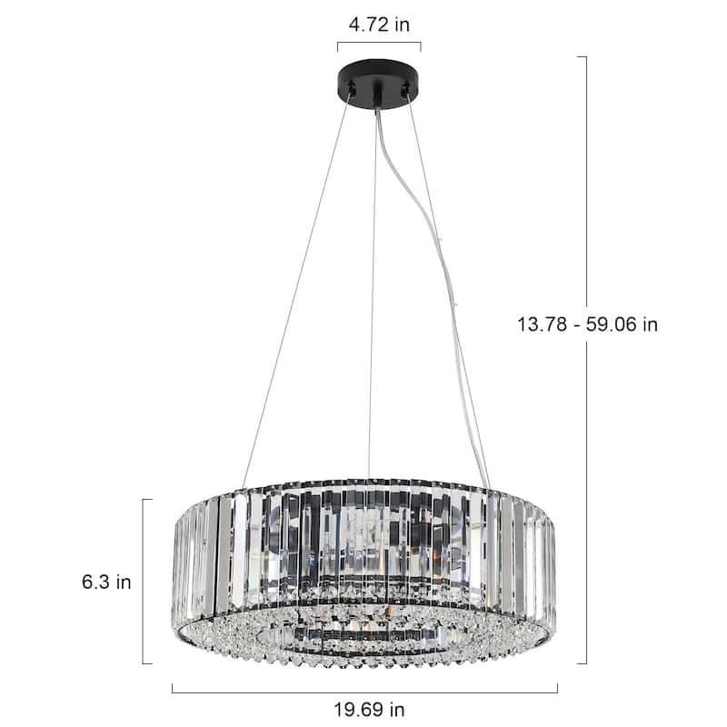 19.69 in. 6-Light Farmhouse Semi Flush Mount Chandelier, Crystal Chandelier, Drum Chandelier for Dining Room Living Room Kitchen