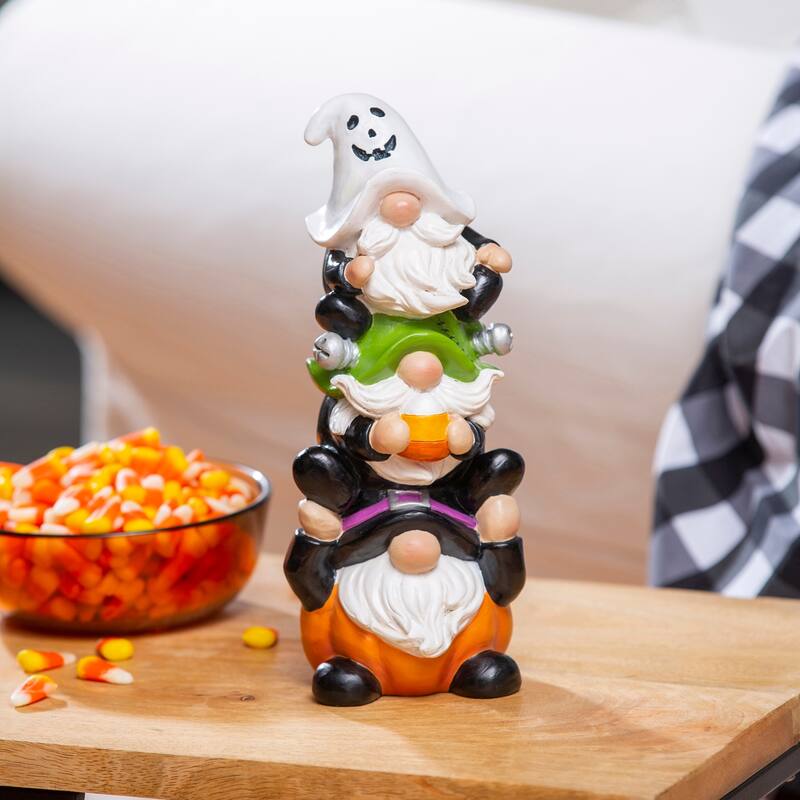 10.5"H Stacked Halloweeen Gnome Trio