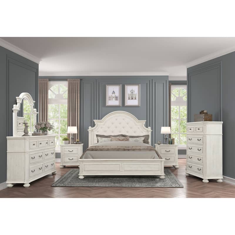 Roundhill Furniture Nelson French Traditional 6-Piece Bedroom Set, Antique White