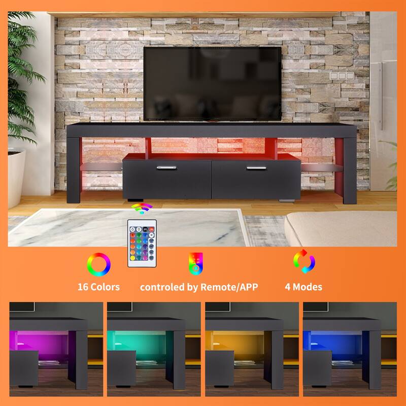 Modern LED TV Stand Wood TV Console with High Glossy and 2 Shelves