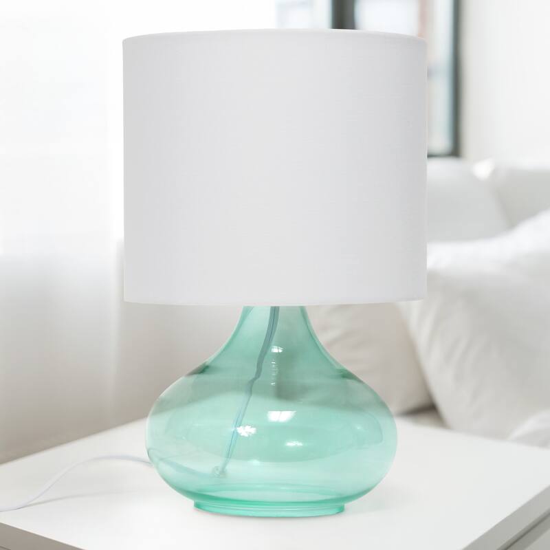 13.75" Decorative Glass Accent Table Lamp with Soft Fabric Shade Perfect for Living Room or Bedroom - 9"L x 9"W x 13.75"H