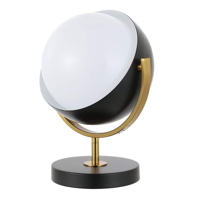 Elicia 12" Vintage Classic Metal/Acrylic Adjustable Orb LED Floor Spotlight, Black/Brass Gold, by JONATHAN Y
