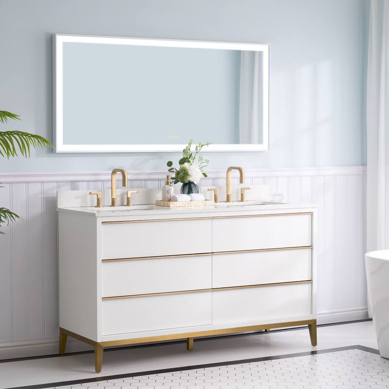 36"/48"/60" W Width Solid Wood Bathroom Vanity with Stain-resistant Carrera White Quartz Top and Sink