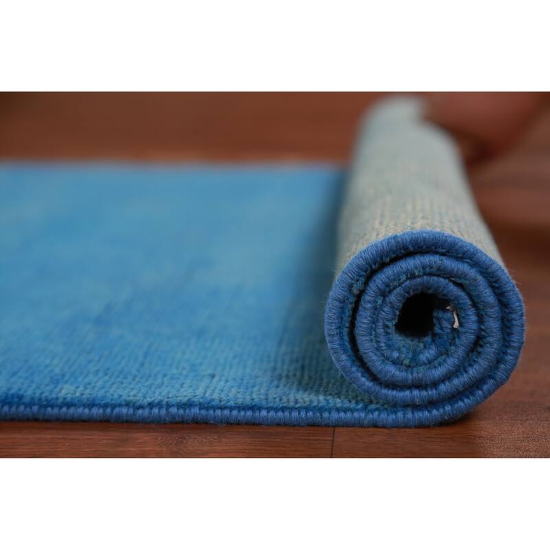 Hand Knotted Oriental 100% Wool Carpet Modern Solid Navy Blue & Blues Gabbeh Runner Rug - 8' 1'' X 3' 0''