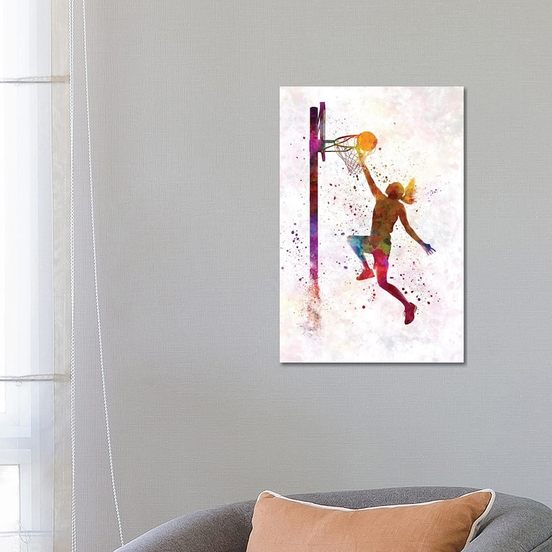 iCanvas "Young Woman Basketball Player In Watercolor IV" by Paul Rommer Canvas Print - 26x18x1.5