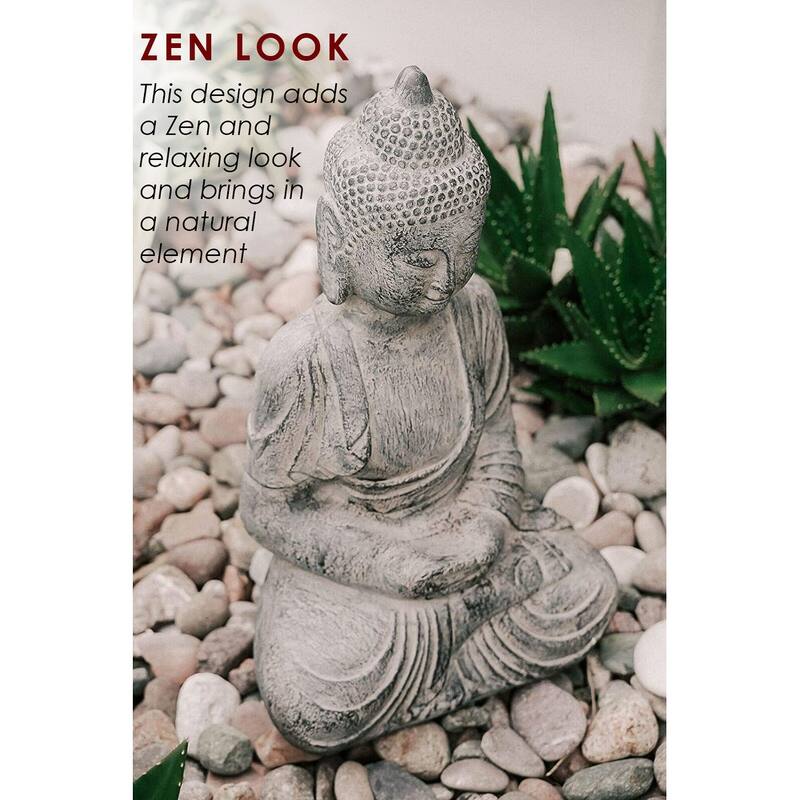 XBrand Indoor Outdoor Polyresin Meditating Sitting Buddha Zen Statue, 23.6 Inch Tall, Grey