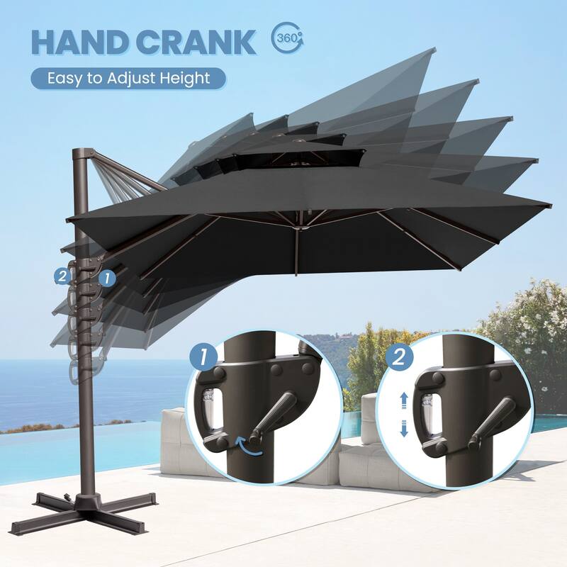 10 x 13 Feet Double Top Rectangular Patio Offset Cantilever Umbrella Aluminum with Crank