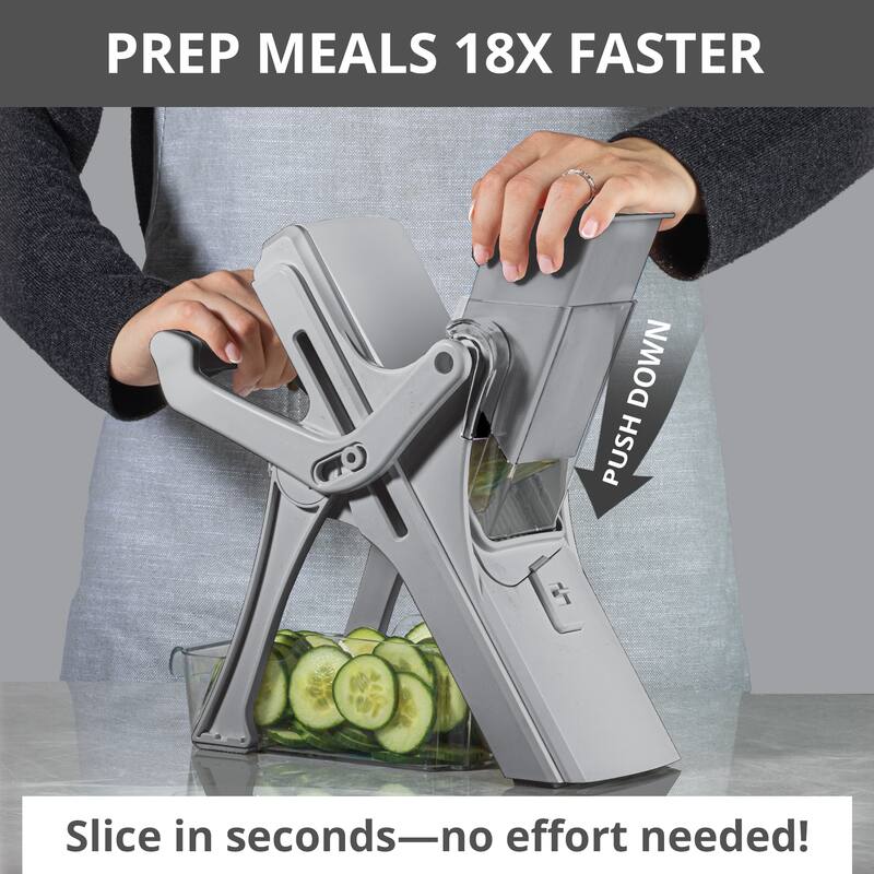 NutriSlicer Upright Mandoline Slicer - 5 Stainless Steel Blades, BPA-Free and Dishwasher Safe