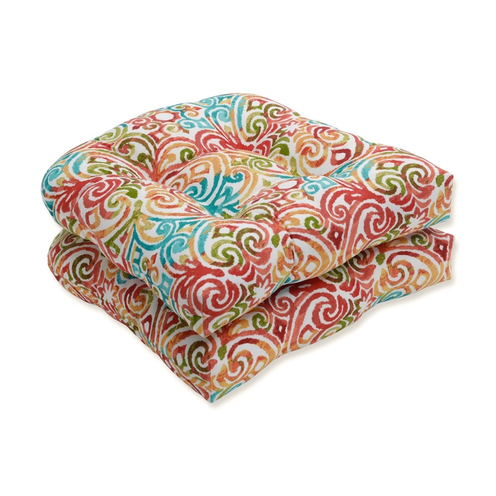 Pillow Perfect Outdoor Indoor Corinthian Dapple Blue Wicker Seat Cushion Set of 2