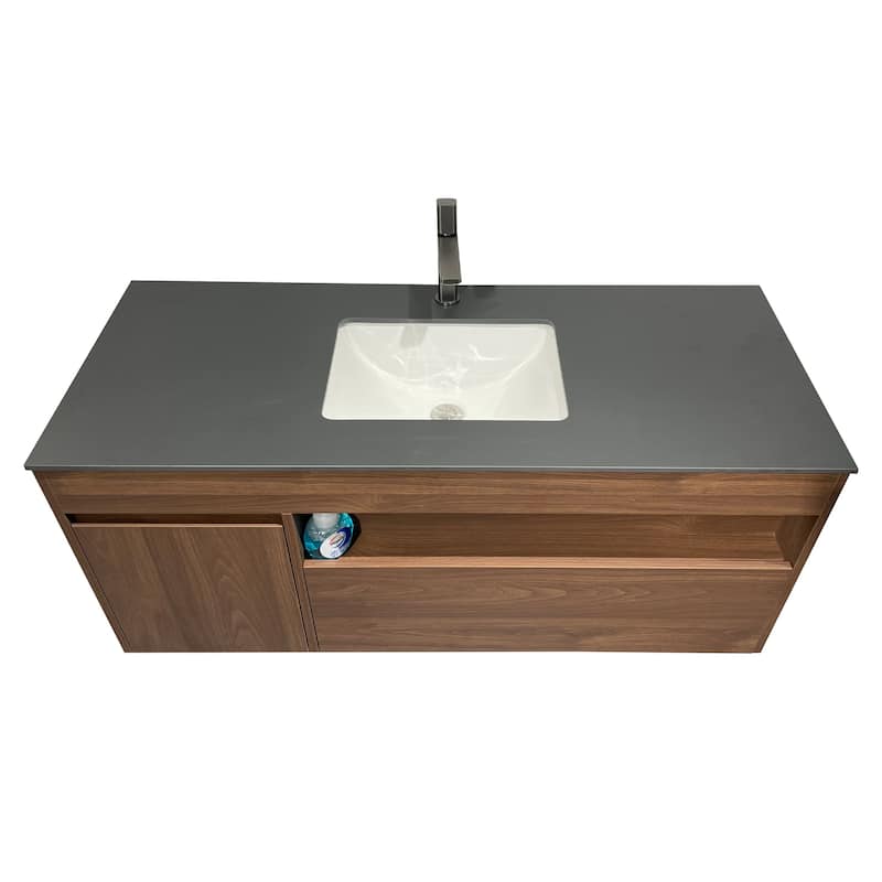 47.24'' Single Bathroom Vanity with Stone Top, Solid Wood, Dark Gray Stone Top