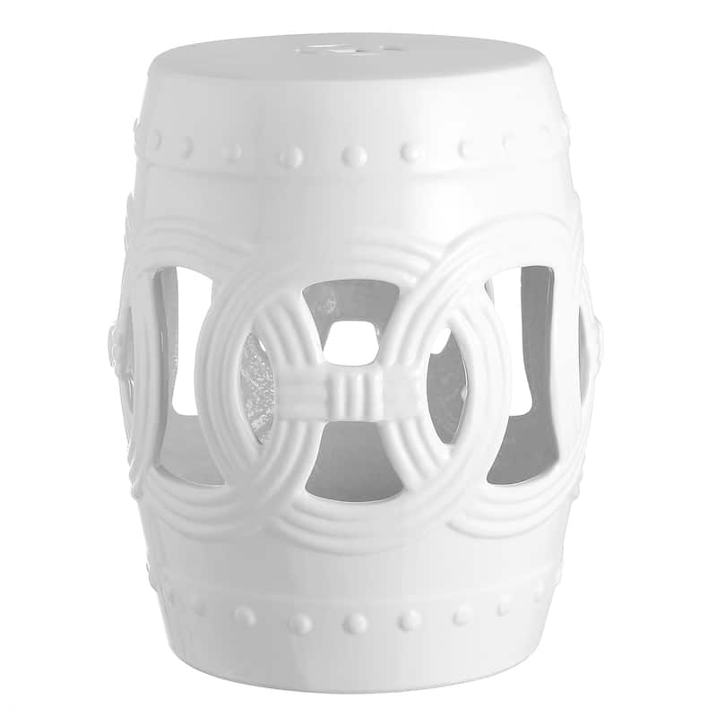 Lucky Coins 16" Chinese Ceramic Drum Garden Stool - White