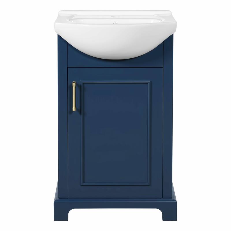 20-inch Bathroom Vanity with Ceramic Sink, Freestanding Vanity Set with Soft-Closing Door & Bulged Ceramic Basin