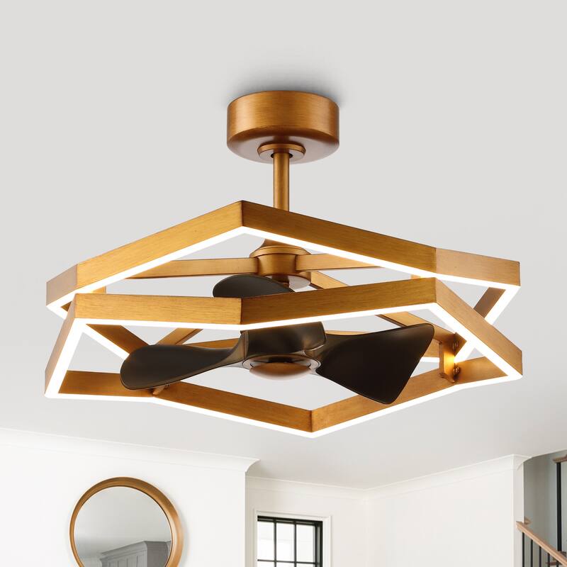 31" Antique Brass Geometric Dimmable Fandelier Caged Ceiling Fan with Light and Remote