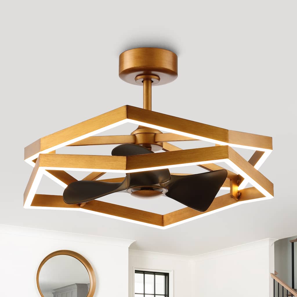 31" Antique Brass Geometry Dimmable Fandelier Caged Ceiling Fan with Light and Remote