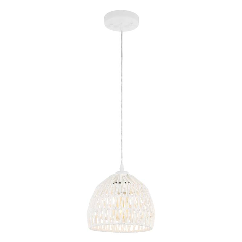 Jigu 1-Light Woven Rattan/Iron LED Pendant, by JONATHAN Y - 8.25" - White