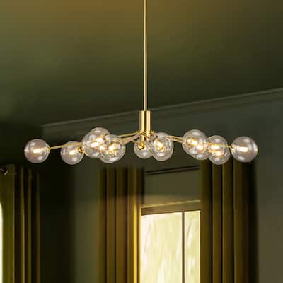 Modern Linear Sputnik Cluster Clear Glass Globe Bubble Branch Chandelier for Dining Room