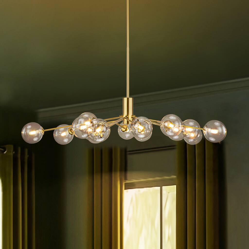 Modern Linear Sputnik Cluster Clear Glass Globe Bubble Branch Chandelier for Dining Room