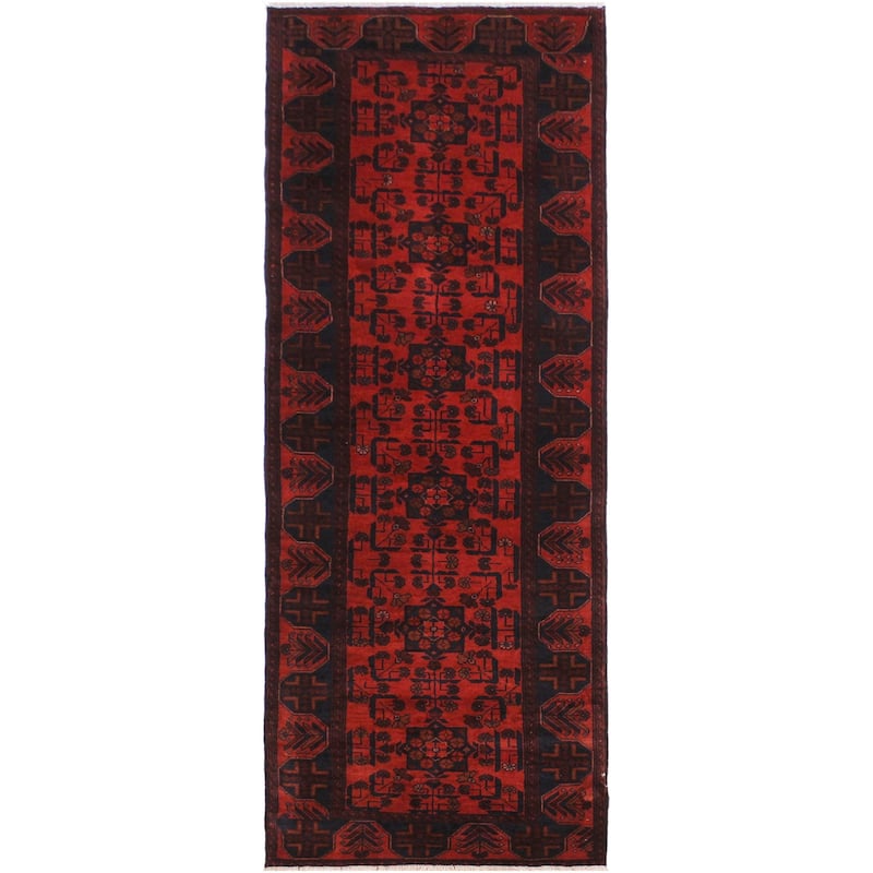 Vintage Biljik Khal Mohammadi Seven Red/Black Runner - 2'10'' x 9'7''