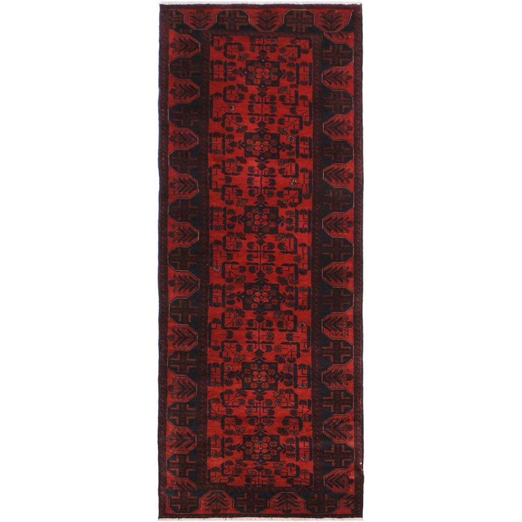 Vintage Biljik Khal Mohammadi Seven Red/Black Runner - 2'10'' x 9'7''