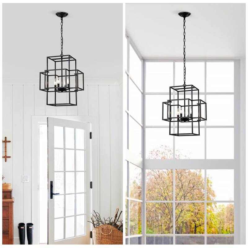 4-Light Metal Lantern Tiered Pendant Hanging Light Fixtures,No Bulbs