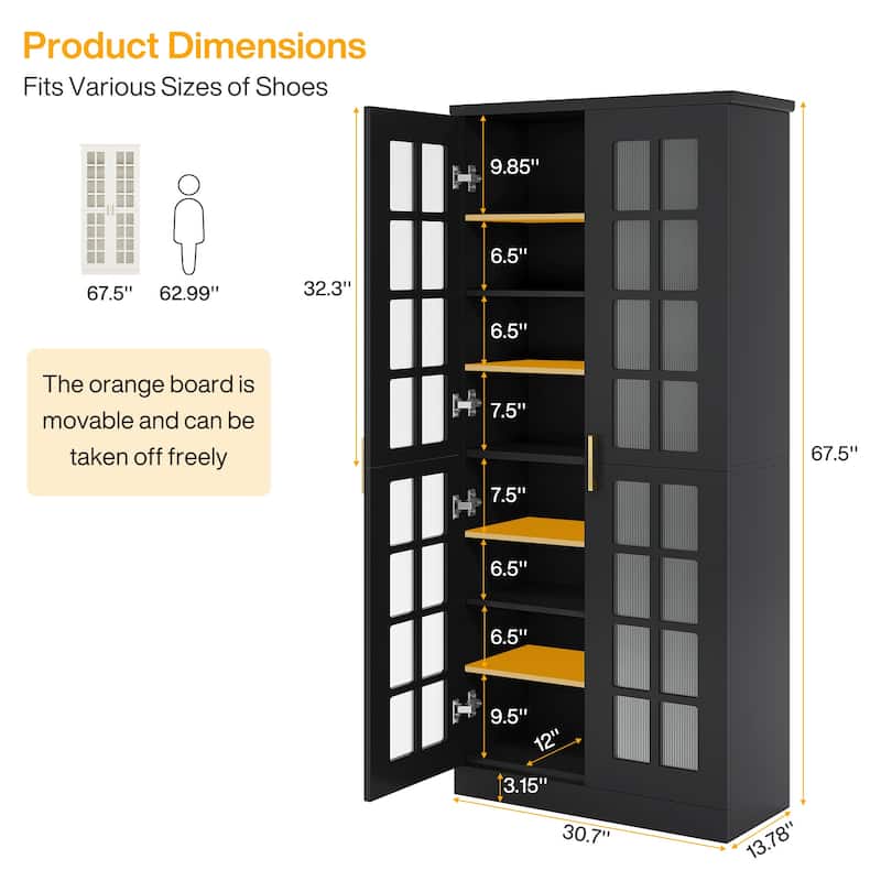 9-Tier Shoe Cabinet with Adjustable Shelves and Doors (71 Inches)