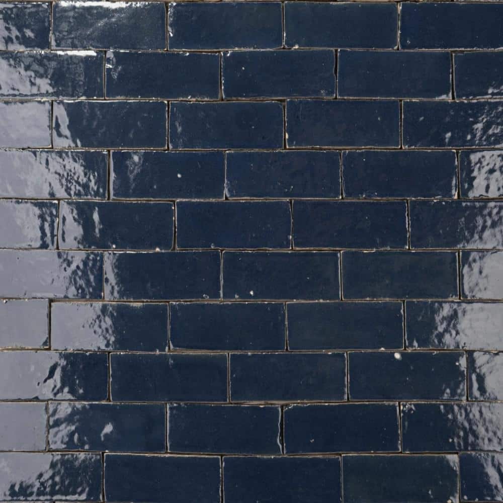 Moroccan Handmade 2x6 Solid Color Zellige Tile Marine Blue
