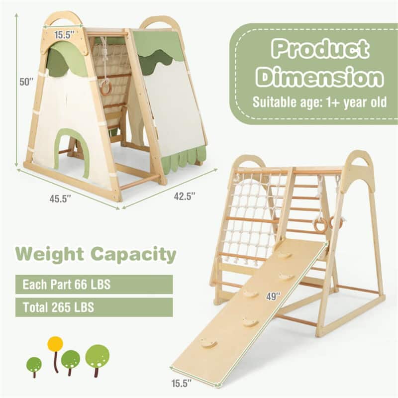 6-in-1 Indoor Kids Jungle Gym Playset with Slide and Climbing Ladder Monkey Bars and Tent - 45.5" x 42.5" x 50"
