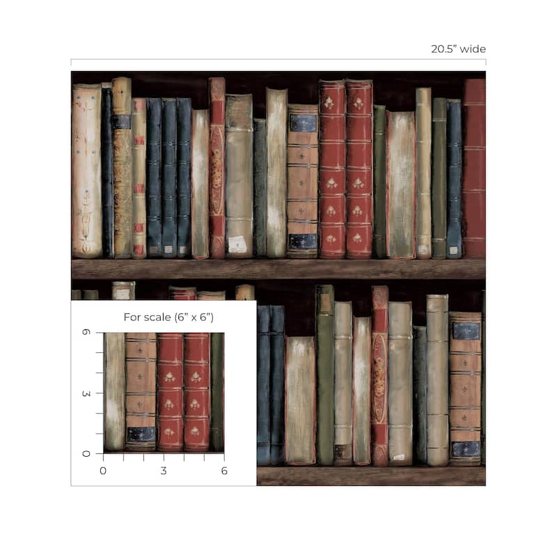 Harry & Grace Faux Bookshelves Peel and Stick Wallpaper