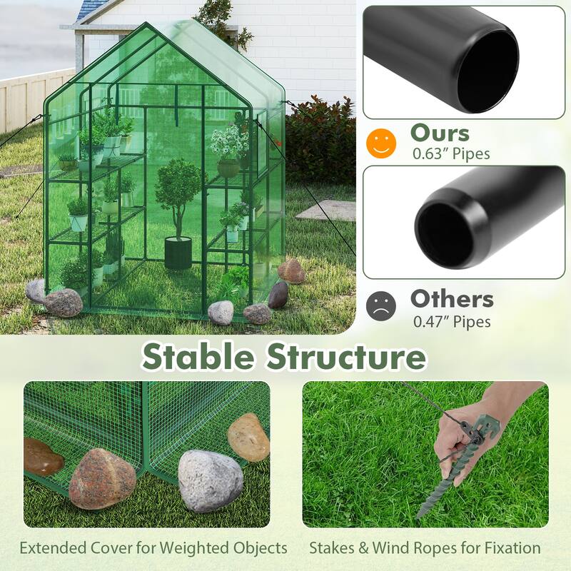 Costway Portable Mini Walk In Outdoor 2 Tier 8 Shelves Greenhouse