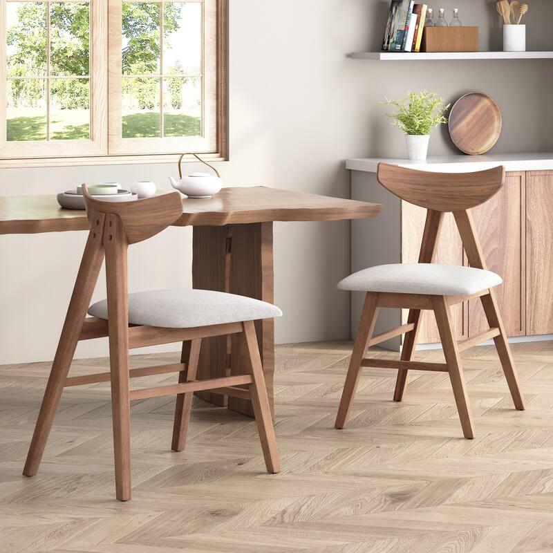 2 Piece V Shaped Dining Chairs with Curved Backrest, Rubber Wood Legs Upholstered for Dining Room Kitchen Bedroom Living Room