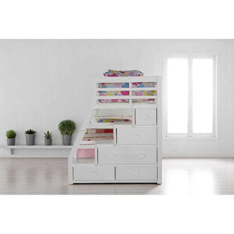 Twin Over Full Bunk Bed with Trundle and Storage Ladder bed, Built-in Drawers,Full-Length Guardrail,Slat Support System Included