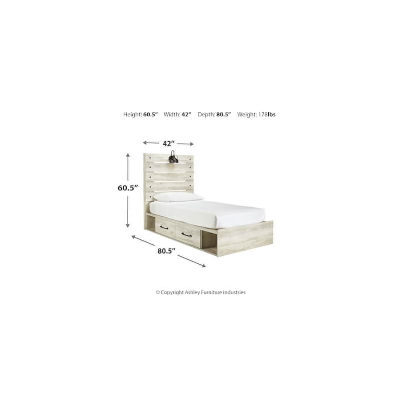 Cambeck Whitewash Panel Bed With 2 Under Bed Storage Drawers
