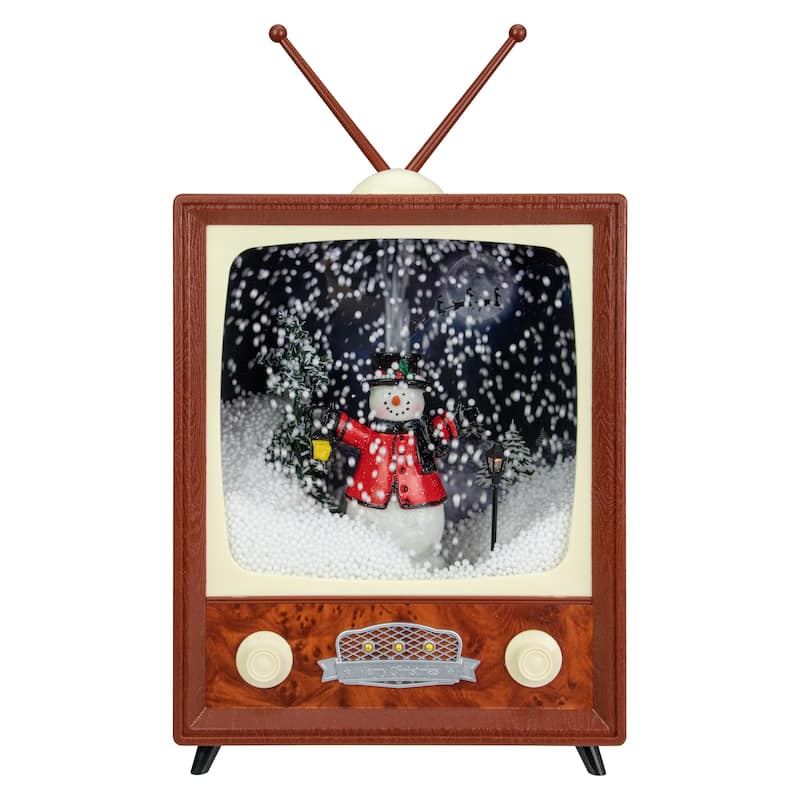 LED Lighted Musical Snowing Snowman TV Set Christmas Decoration - 12"