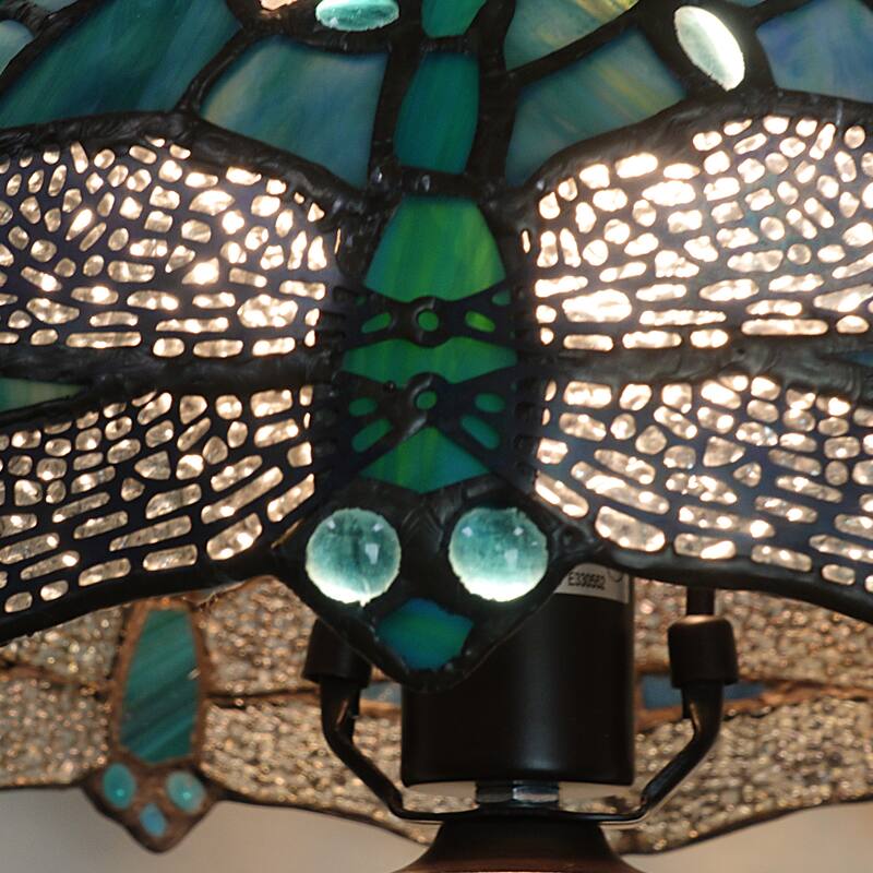 Tiffany Style Table Lamp Green Dragonfly with Metal Base