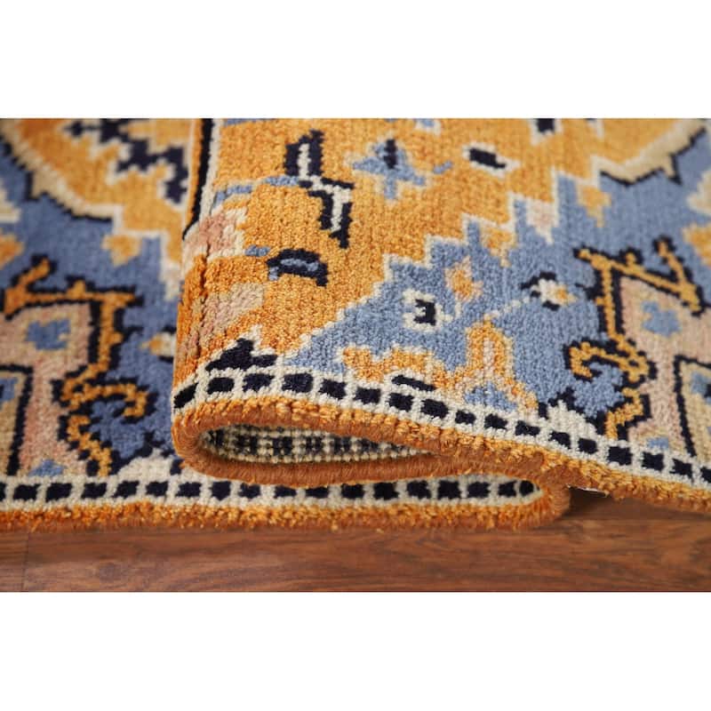 Gold Yellow Kazak Foyer Rug Handmade Wool Carpet - 2'0" x 3'0"