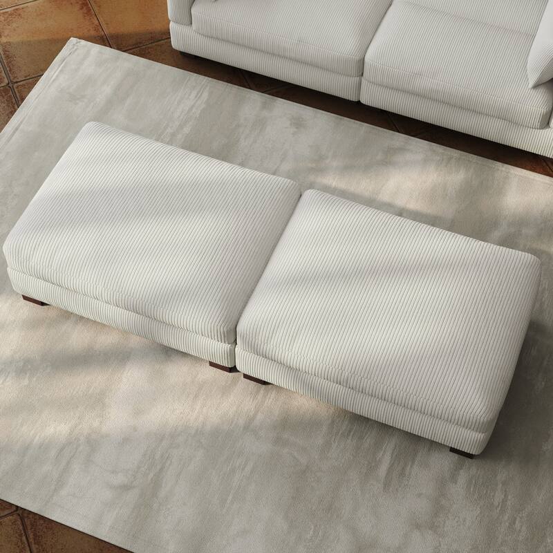 Set of 2 Upholstered Velvet Corduroy Ottoman