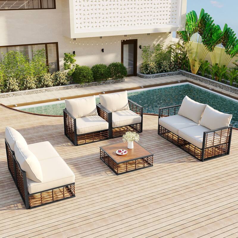 Patio Modular Sectional Sofa Convertible Furniture Set wCoffee Table