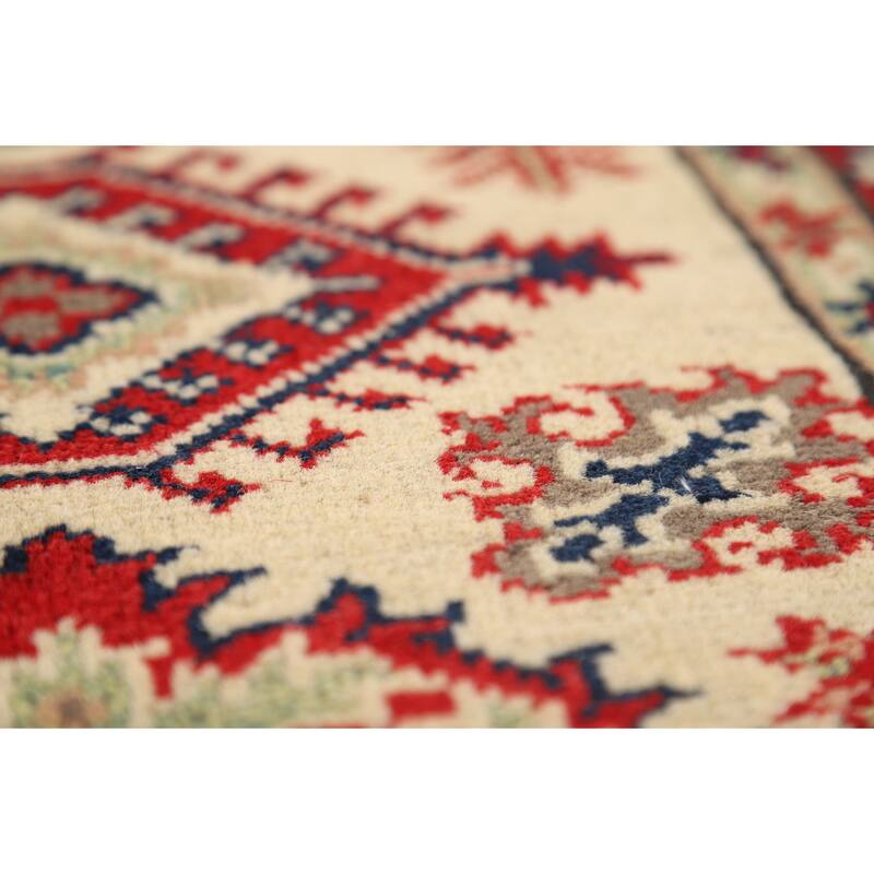Geometric Kazak Oriental Rug Handmade Traditional Beige Wool Carpet - 2'0" x 3'0"